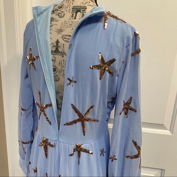 NWOT Blue Beaded Chiffon Maxi Dress Size L - Picture 6 of 8